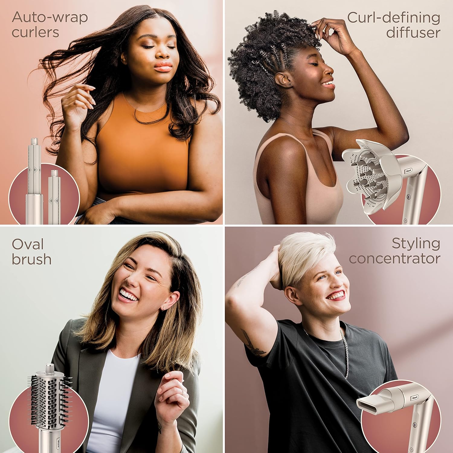 Shark FlexStyle Hair Dryer & Powerful Styling System with 6-Piece Hair Styling Tools, Paddle Brush, Curl-Defining Hair Diffuser, Auto-Wrap Curlers, Styling Concentrator, Oval Brush &, Black, HD440BK