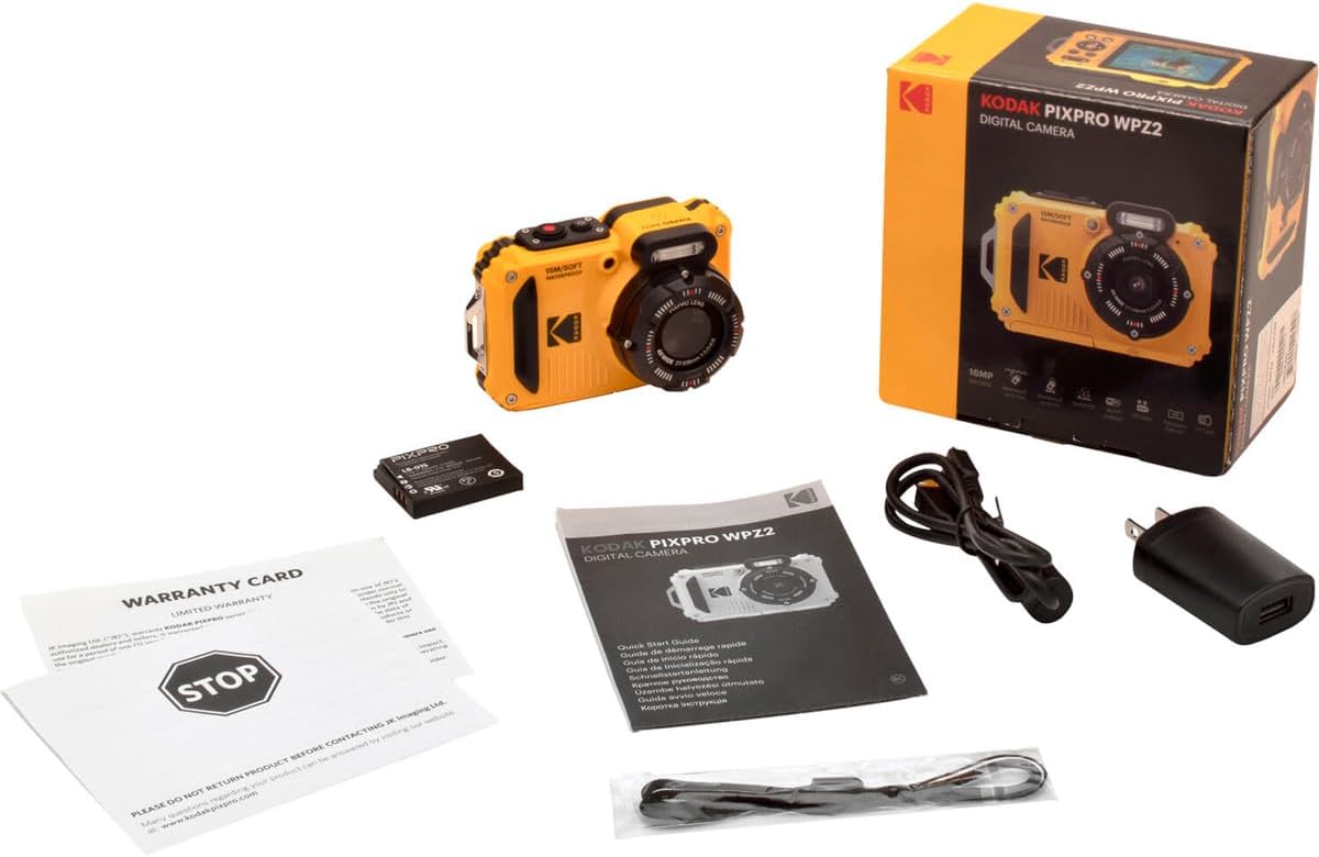 KODAK PIXPRO WPZ2 Rugged Waterproof Shockproof Dustproof WiFi Digital Camera 16MP 4X Optical Zoom 1080P Full HD Video Vlogging Camera 2.7 LCD (Yellow)