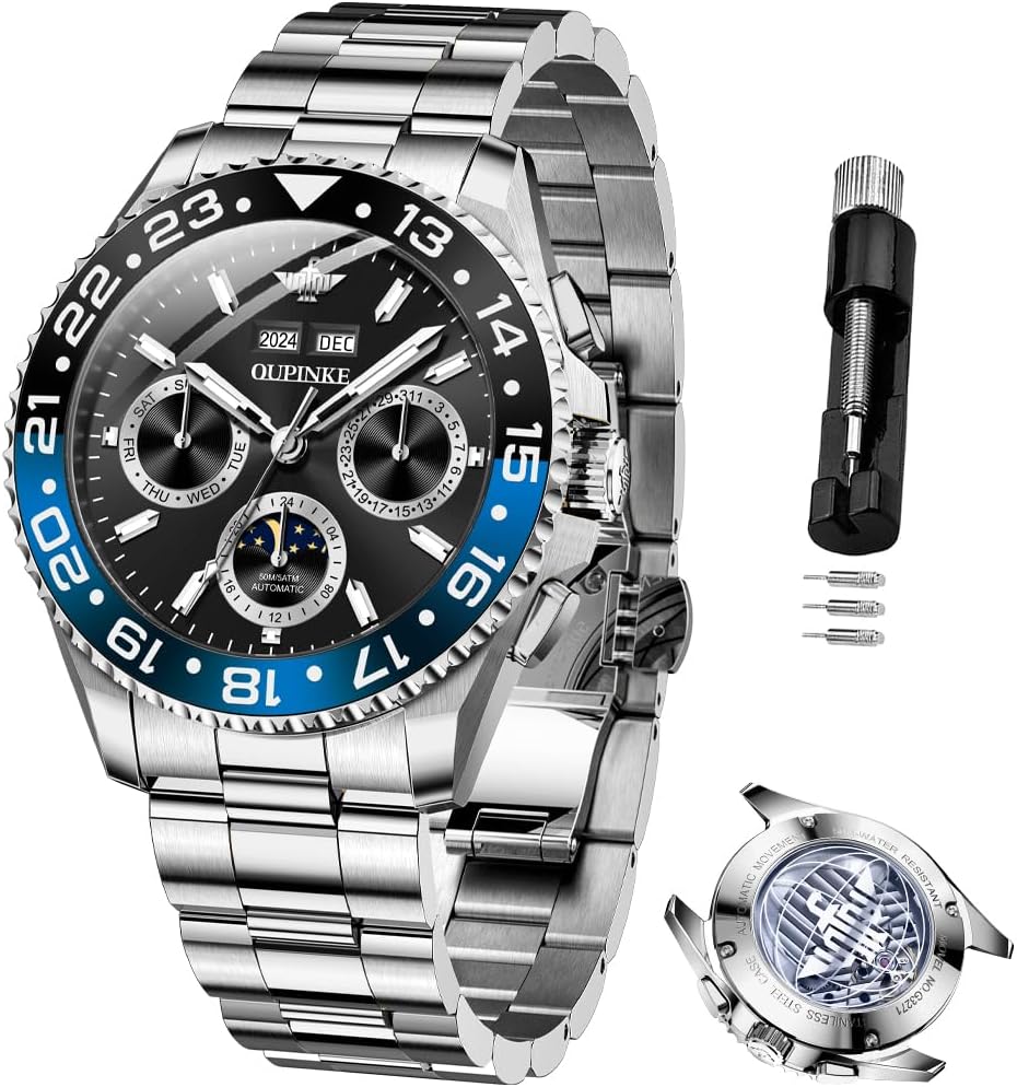 OUPINKE Men's Automatic Watch Self Winding Mechanical Luxury Wrist Watch Sapphire Crystal Tungsten Steel