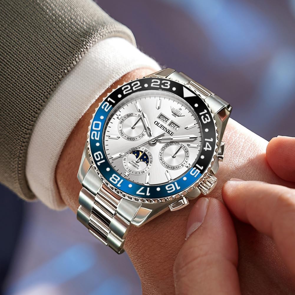 OUPINKE Men's Automatic Watch Self Winding Mechanical Luxury Wrist Watch Sapphire Crystal Tungsten Steel