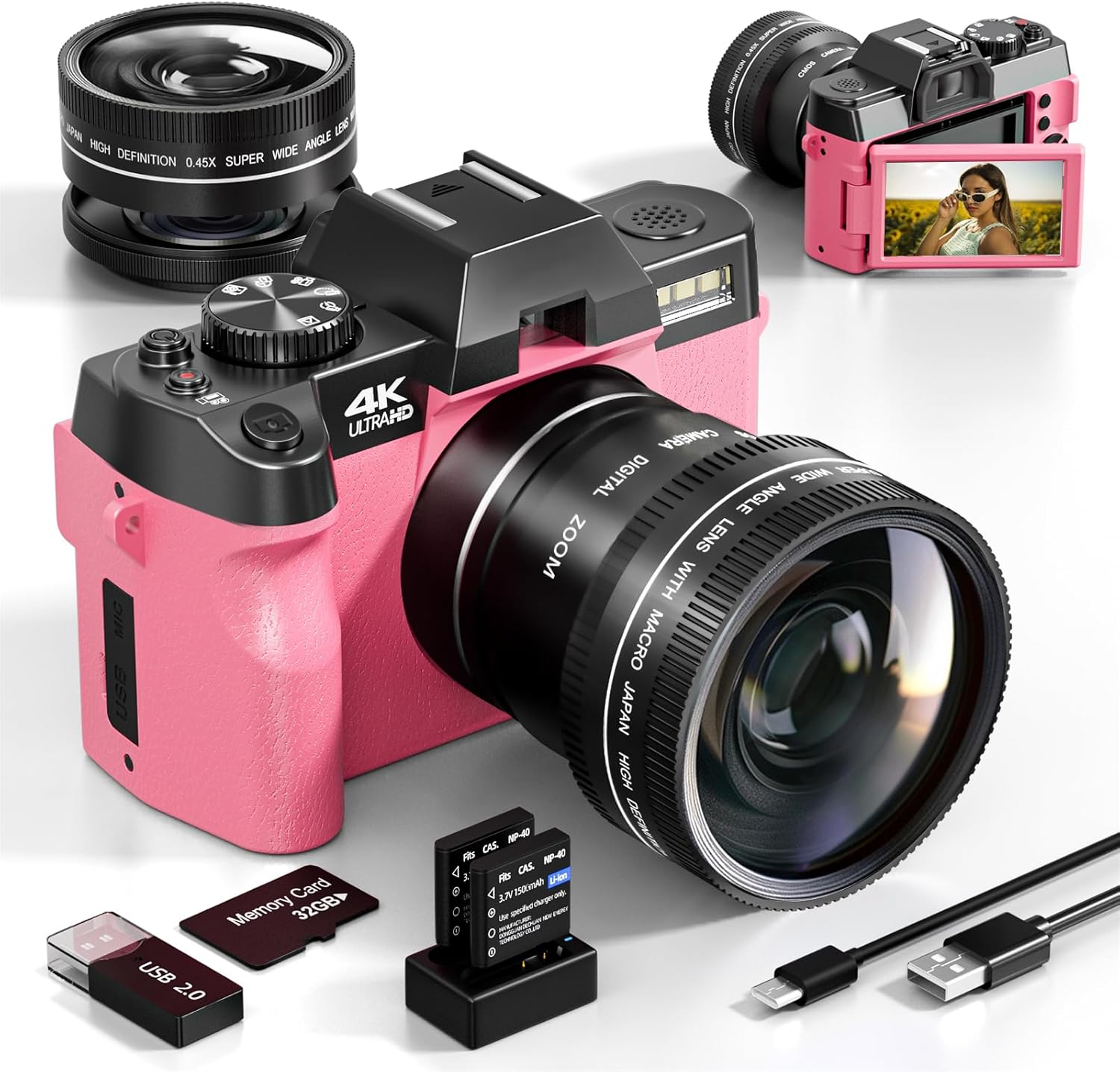 G-Anica Digital Camera, 48MP Cameras for Photography with WiFi & App Control, 4K Vlogging Camera for YouTube,Compact Camera,Perfect for Entry-Level Users and Beginners with Macro&Wide Lens-32GB Card