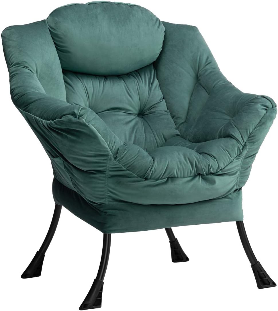 HollyHOME Modern Fabric Large Lazy Chair, Accent Oversized Comfy Reading Chair, Thick Padded Cozy Lounge Chair with Armrest, Single Steel Frame Leisure Sofa Chair for Living Room, Bedroom, Dorm, Grey