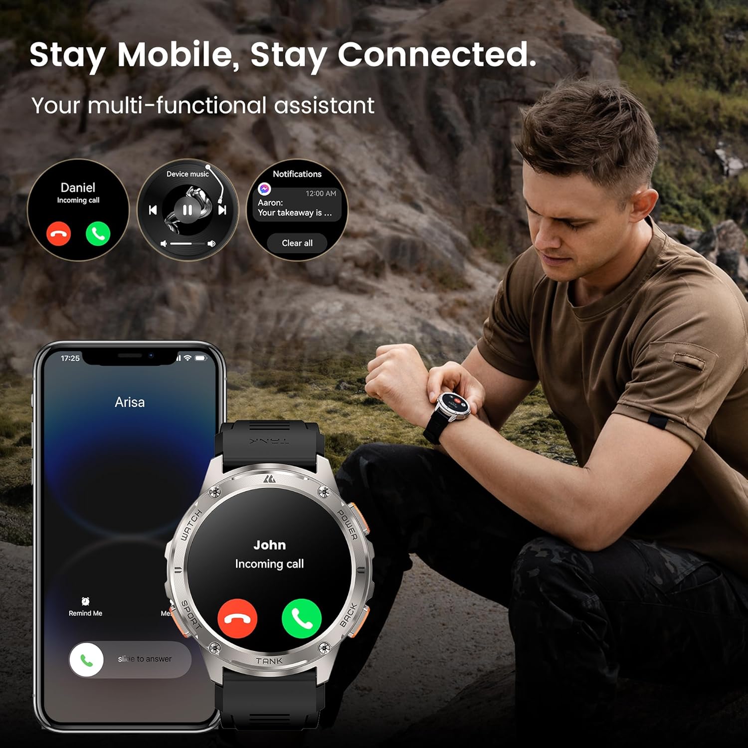 HIDAMEL Smart Watches for Men, 480mAh Extra-Large Battery, 50M Waterproof, Military Fitness Watch Full Metal Body, Answer/Make Call, AI Voice Compatible for Android & iOS