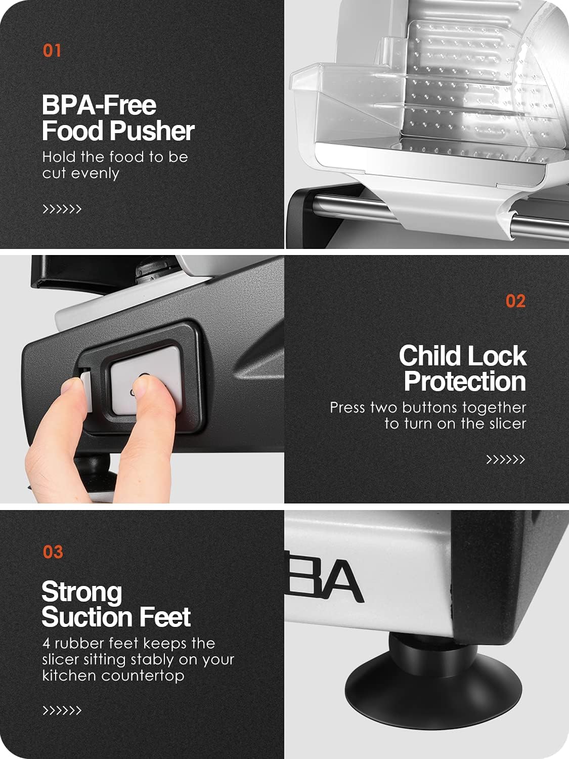 Meat Slicer 200W Electric Deli Food Slicer with 2 Removable 7.5 Stainless Steel Blade, Adjustable Thickness for Home Use, Child Lock Protection, Easy to Clean, Cuts Meat, Bread and Cheese