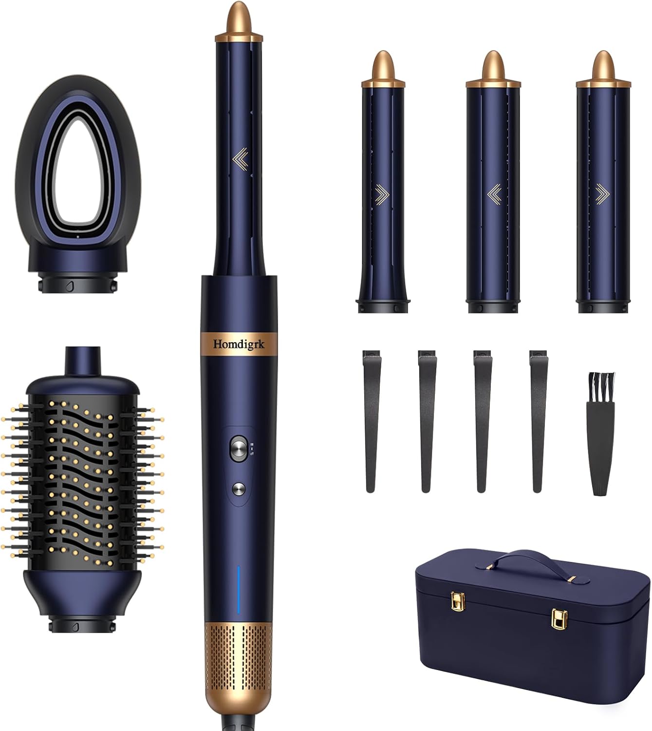 Homdigrk 6 in 1 Professional Hot Air Styler, Ionic Hair Dryer&Curling Iron Set, Combines Drying, Smoothing, Curling, and Volumizing in one, Including Travel Storage Case - Prussian Blue