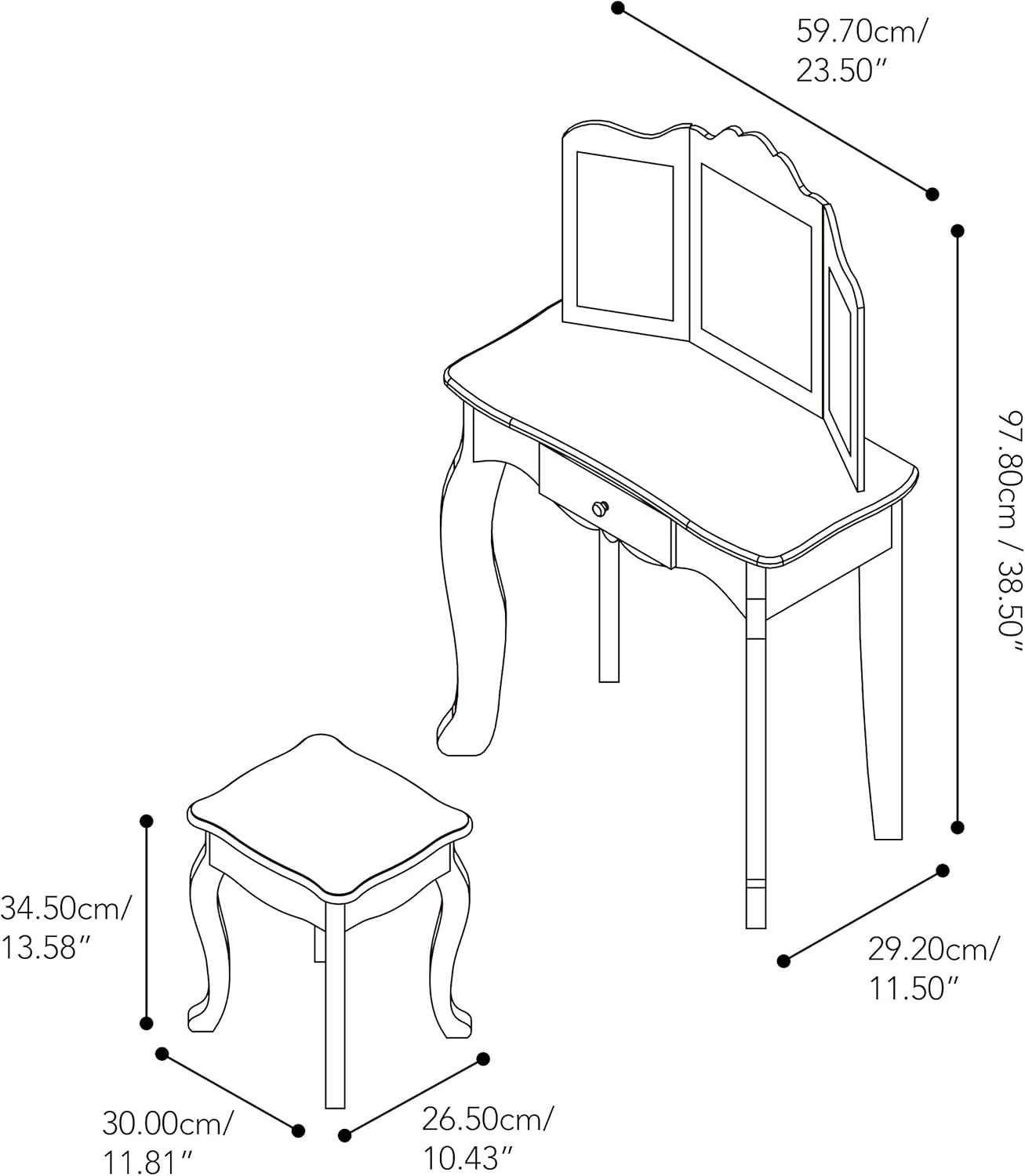 Teamson Kids Pretend Play Kids Vanity, Table & Chair Vanity Set with Mirror, Girls Makeup Dressing Table with Storage Drawer & Polka Dot Print, Gisele Collection, Pink/Gold