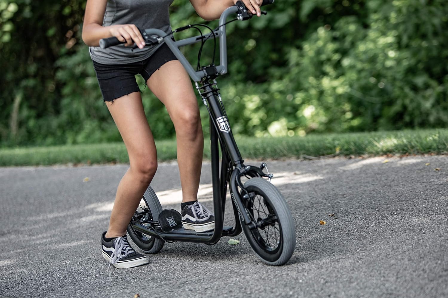 Mongoose Trace Air Non-Electric Scooter for Youth Boys Girls Age 8+ Year Old, Max Weight of 220 lbs., 12-Inch Air Tires, Non-Folding Design, Adjustable Height Stem, BMX-Style Handlebar, Wide Foot Deck