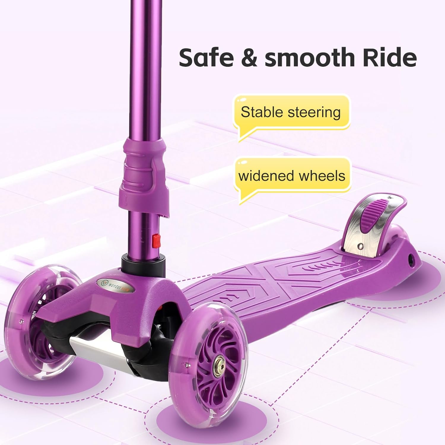 3 Wheel Scooter for Kids Ages 6-12,Kids Scooter with Light Up Wheels, Sturdy Deck Design, and 4 Height Adjustable Suitable for Kids Ages 3-12