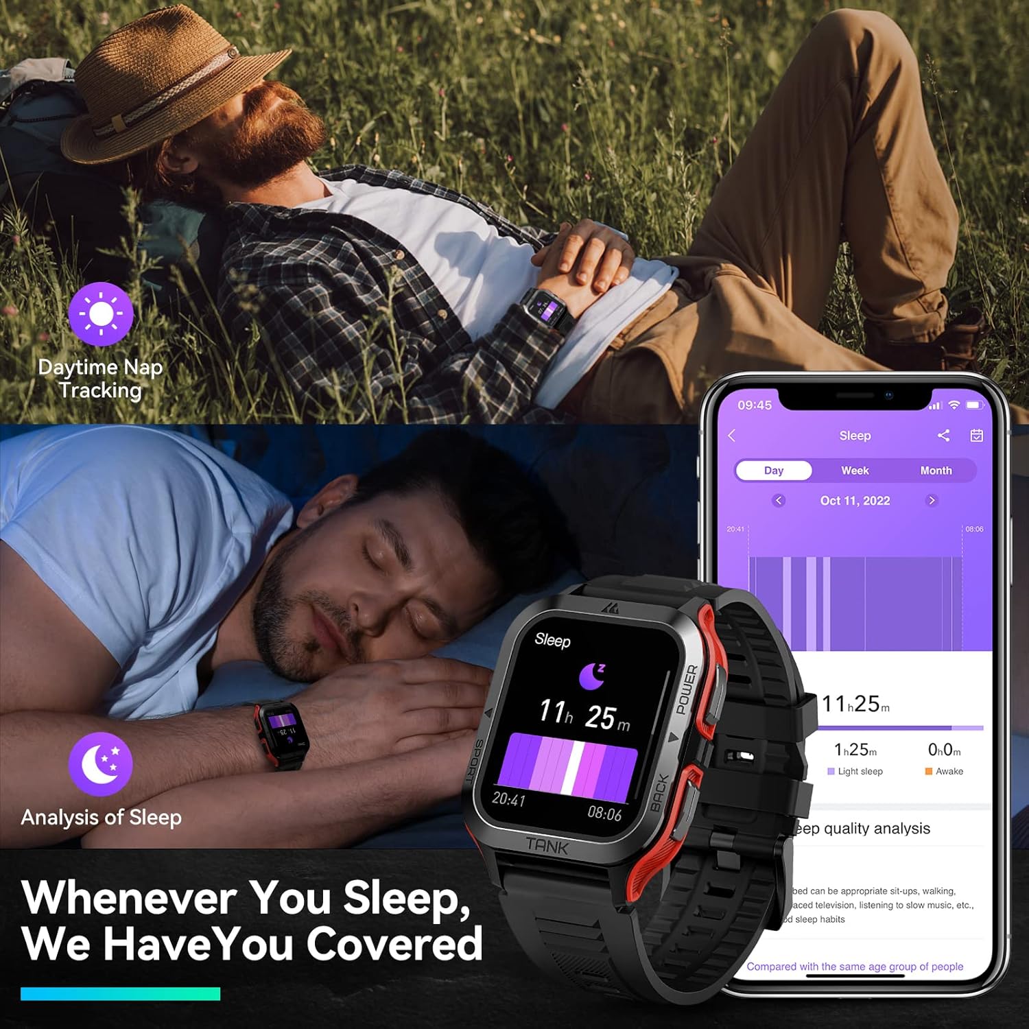 AMAZTIM Smart Watch, 60 Days Extra-Long Battery, 50M Waterproof, Rugged Military Bluetooth Call(Answer/Dial Calls), 1.85 Ultra Large HD Display, AI Voice Assistant, Compatible for Android and iOS