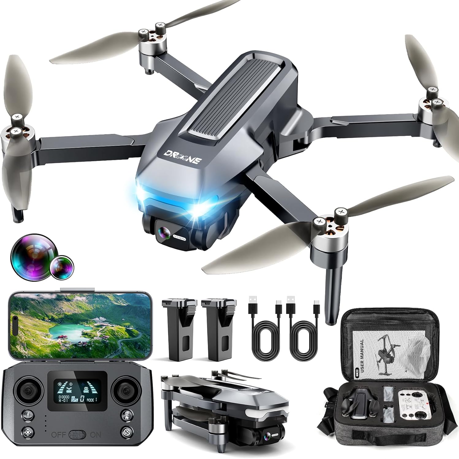 Drone con cámara 4K, FPV Drones 248G RC Plane GPS Drone para adultos con motor sin escobillas, transmisión 5G, vuelo de punto de ruta, retorno automático, control de gestos, baterías, vuelo de 46