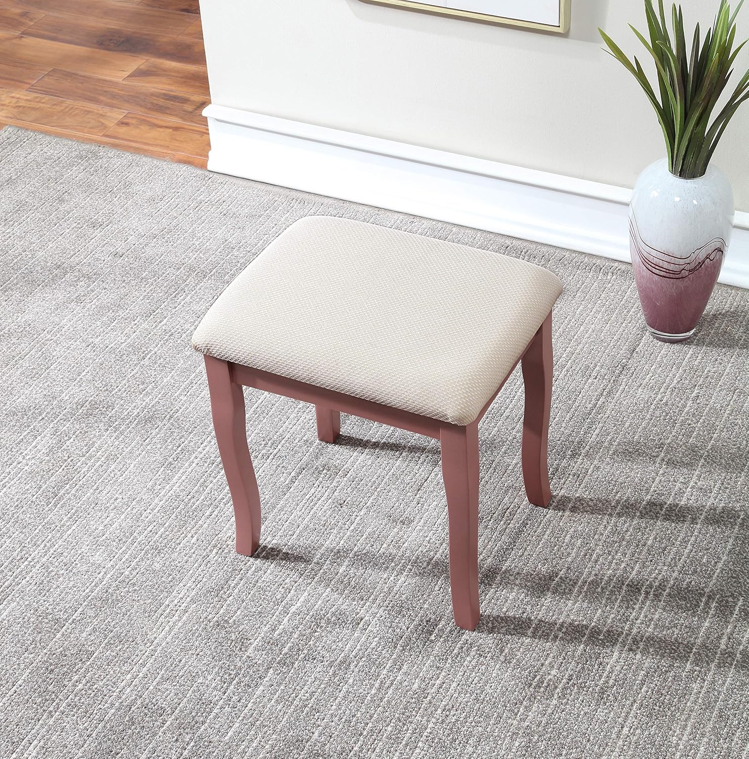 Roundhill Furniture Sanlo Wooden Vanity | Make Up Table and Stool Set | White