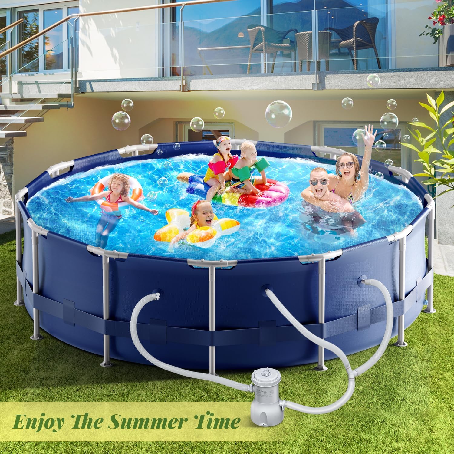 Cool Round Framed Swimming Pool 10' X 30 Round Pool Above Ground Sturdy Steel Frame Above Ground Pool Set with 530 GPH Filter Pump and Secure Pool Cover for Backyard