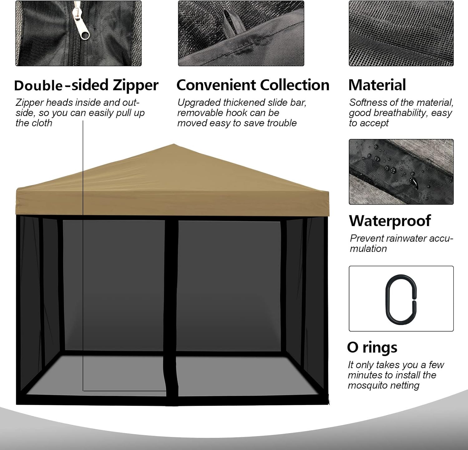 Mosquito Net with Zipper for Outdoor Camping Mosquito Net DIY Canopy Screen Wall Outdoor Mosquito Net for 10 x 10 Patio Gazebo and Tent