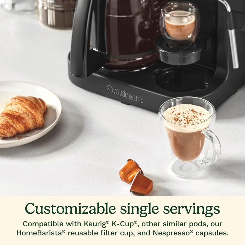 Cuisinart Coffeemaker, Coffee Center Barista Bar 4-In-1 Coffee Machine, Single-Serve Coffee, Espresso & Nespresso Capsule Compatible, 12-Cup Carafe, Black, SS-4N1