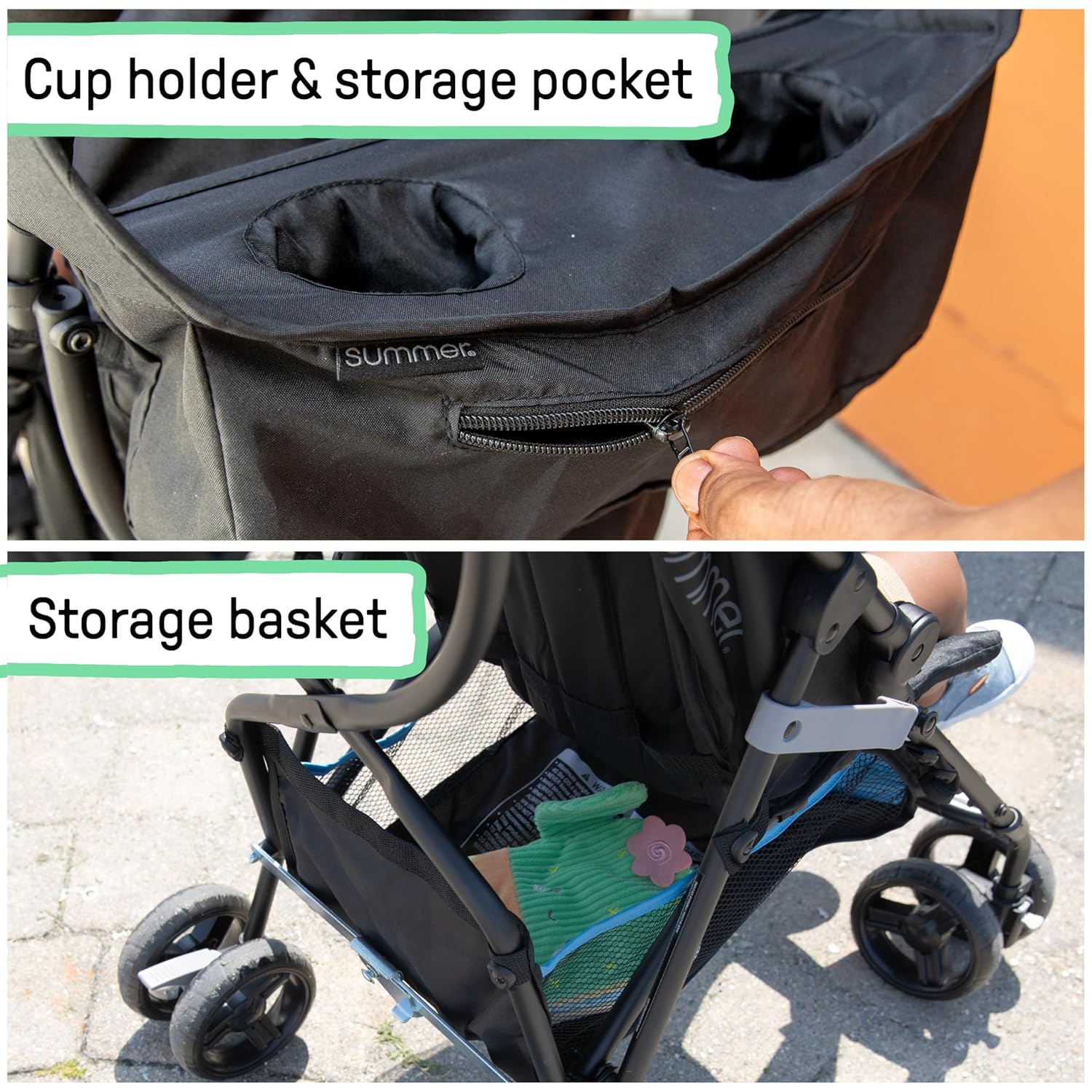 Summer by Ingenuity 3D Mini Convenience Stroller – Lightweight Stroller with Compact Fold, Multi-Position Recline, Canopy with Pop Out Sun Visor and More – Umbrella Stroller for Travel and More, Gray
