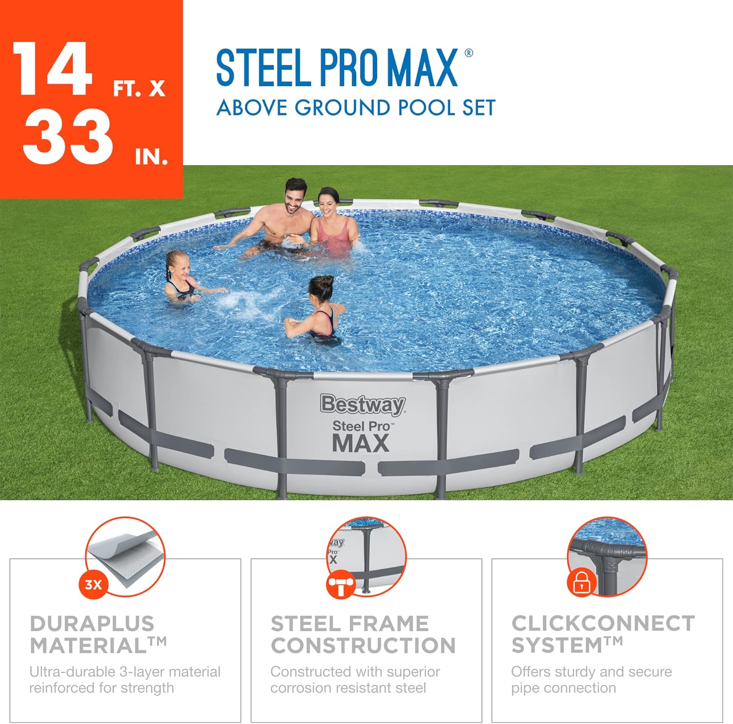 Bestway Steel Pro MAX 14' x 33 Round Above Ground Pool Set | Includes 530gal Filter Pump