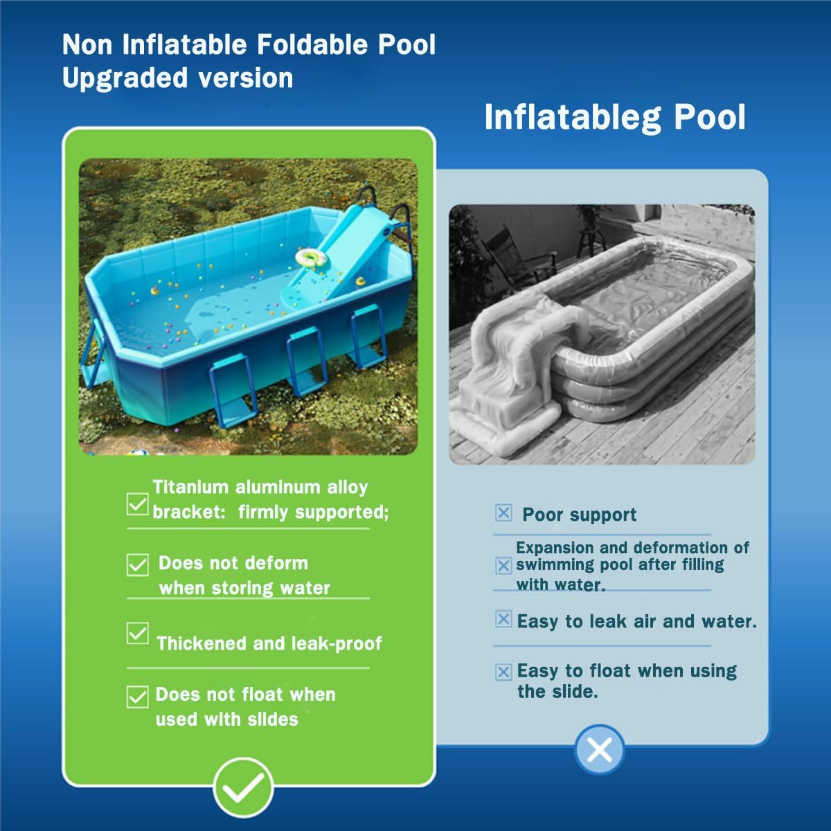 Foldable Pool for Kids and Adults Non Inflatable Pool Outdoor Swimming Ice Blue Kiddie Pools Thickened Support Dog Pool Garden Backyard