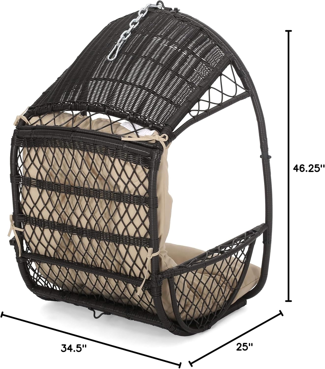 Christopher Knight Home Becky Wicker Hanging Chair with Cushion (Stand Not Included), White, Green