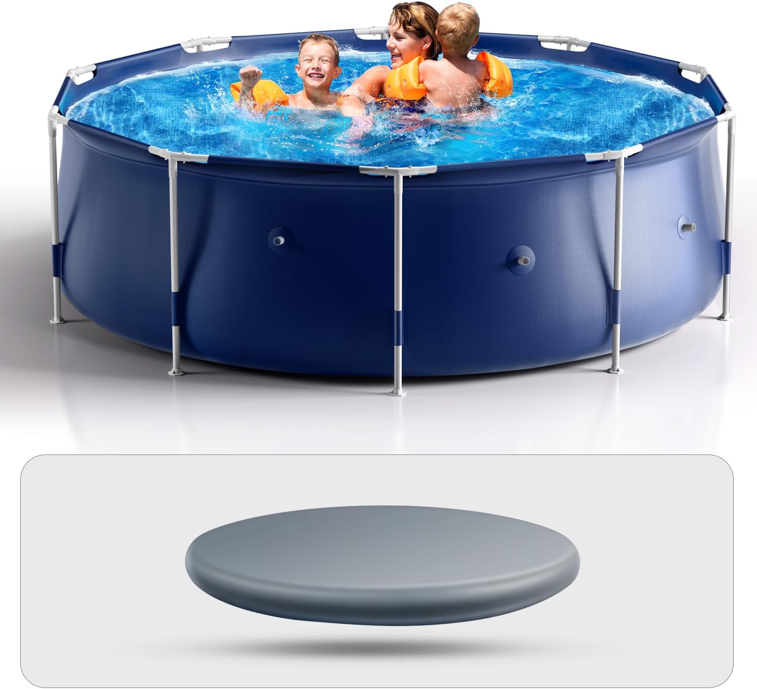 Cool Round Framed Swimming Pool 10' X 30 Round Pool Above Ground Sturdy Steel Frame Above Ground Pool Set with 530 GPH Filter Pump and Secure Pool Cover for Backyard