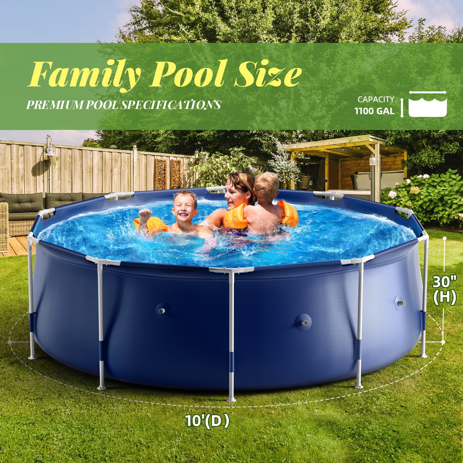 Cool Round Framed Swimming Pool 10' X 30 Round Pool Above Ground Sturdy Steel Frame Above Ground Pool Set with 530 GPH Filter Pump and Secure Pool Cover for Backyard