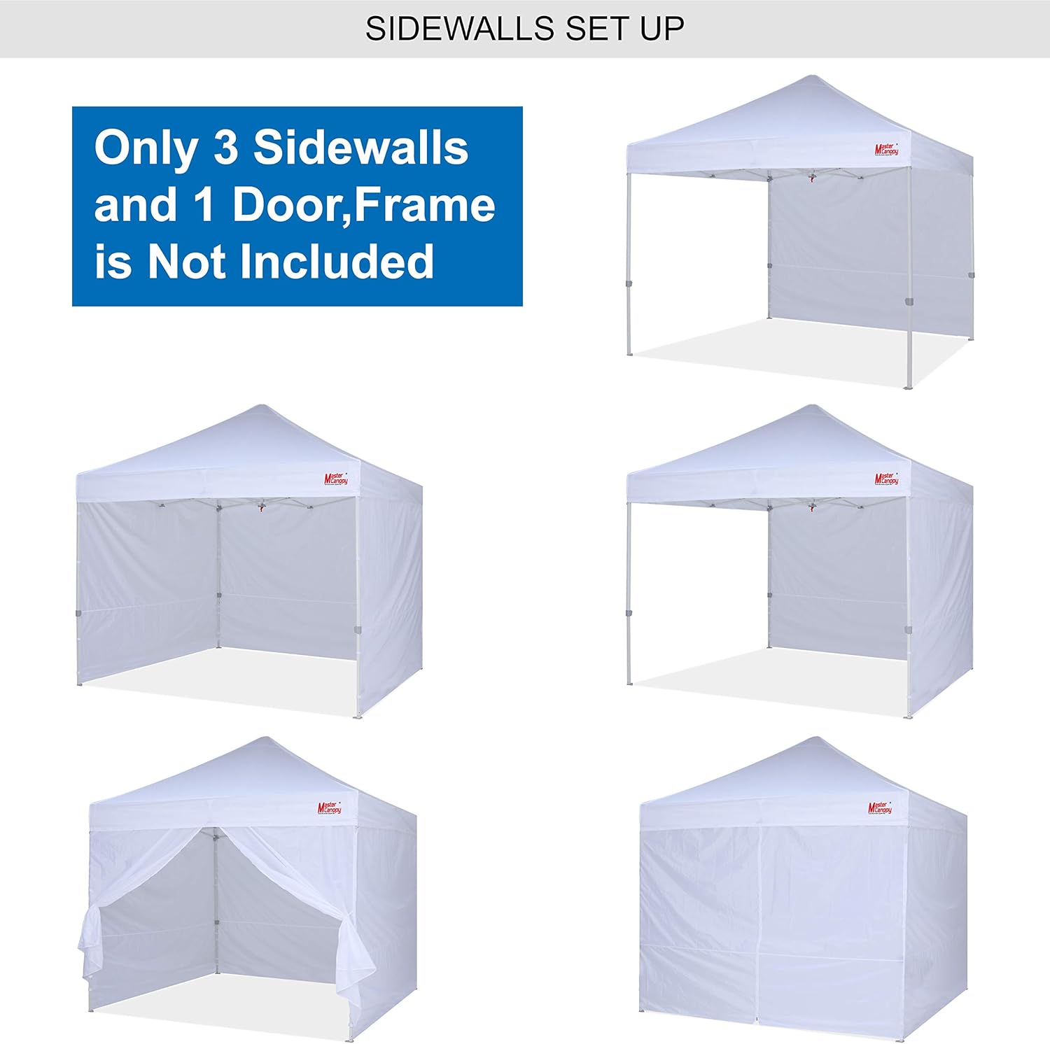 MASTERCANOPY Pop-up Canopy Sidewall Kit, 3 Sidewalls & 1 Doorwall Only Excluding top and Frame (10x10,Black)