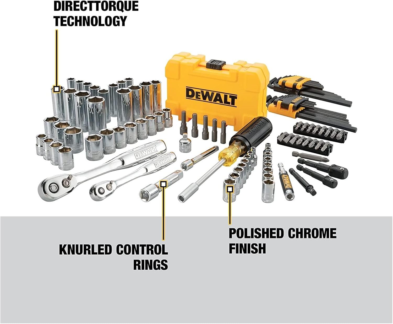 DEWALT Mechanics Tools Kit and Socket Set, 142-Piece, 1/4 & 3/8 Drive, MM/SAE (DWMT73802)
