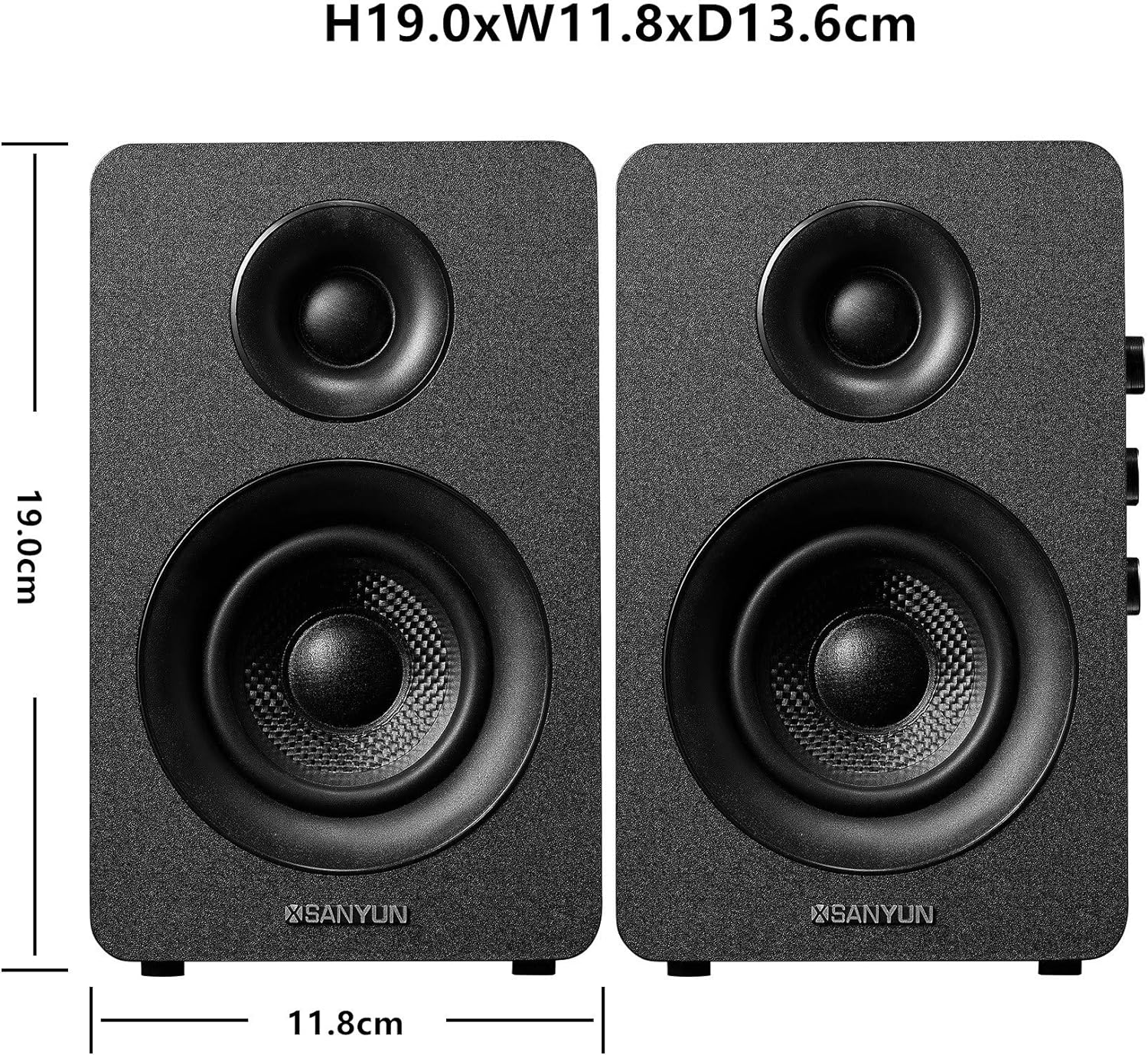 SW208 3 Active Bluetooth 5.0 Bookshelf Speakers – 60W Carbon Fiber Speaker Unit - Built-in 24bit DAC Dynamic 3D Surround Sound 2.0 Computer PC Monitor Gaming (Pair, White)