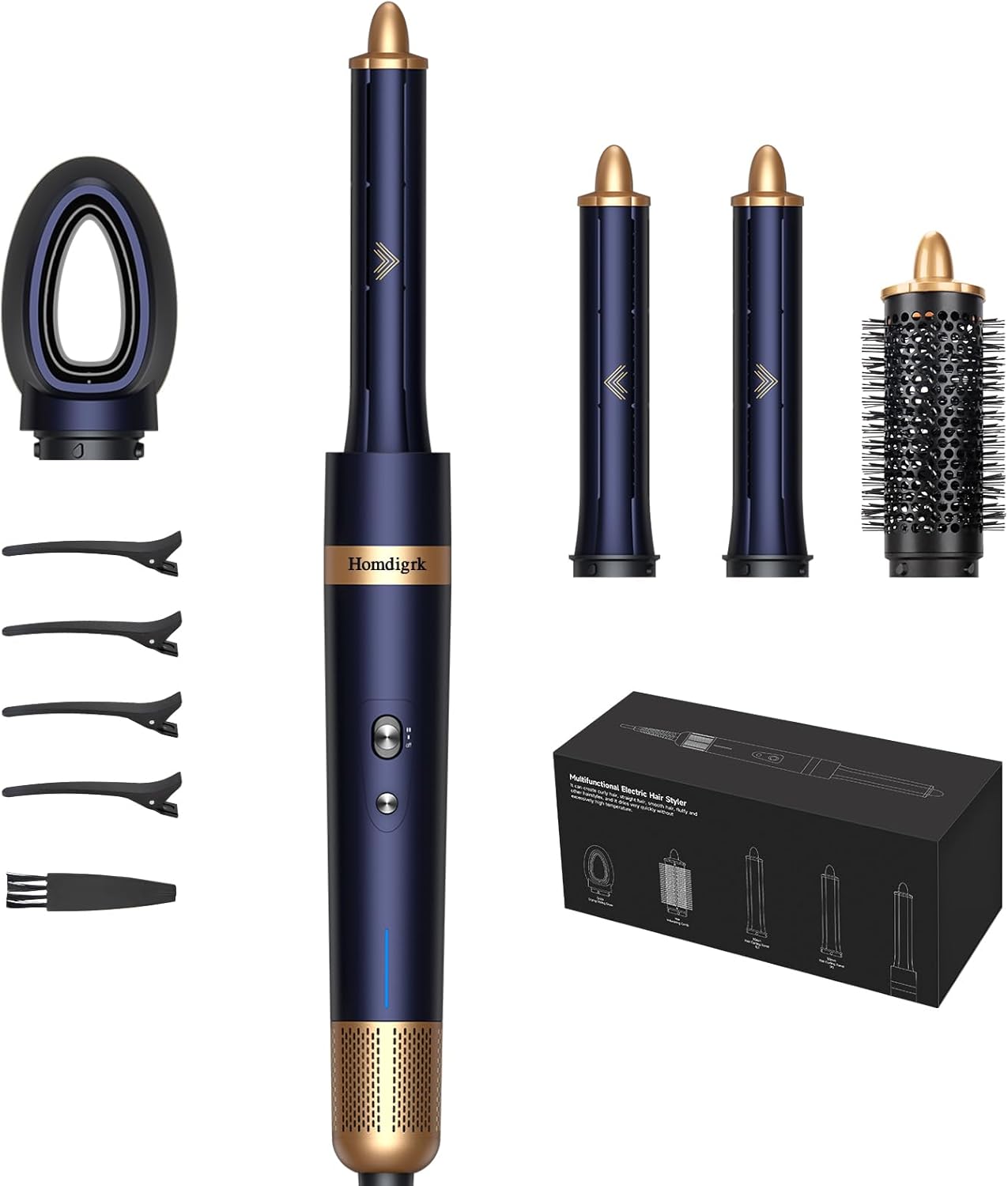 Homdigrk 6 in 1 Professional Hot Air Styler, Ionic Hair Dryer&Curling Iron Set, Combines Drying, Smoothing, Curling, and Volumizing in one, Including Travel Storage Case - Prussian Blue