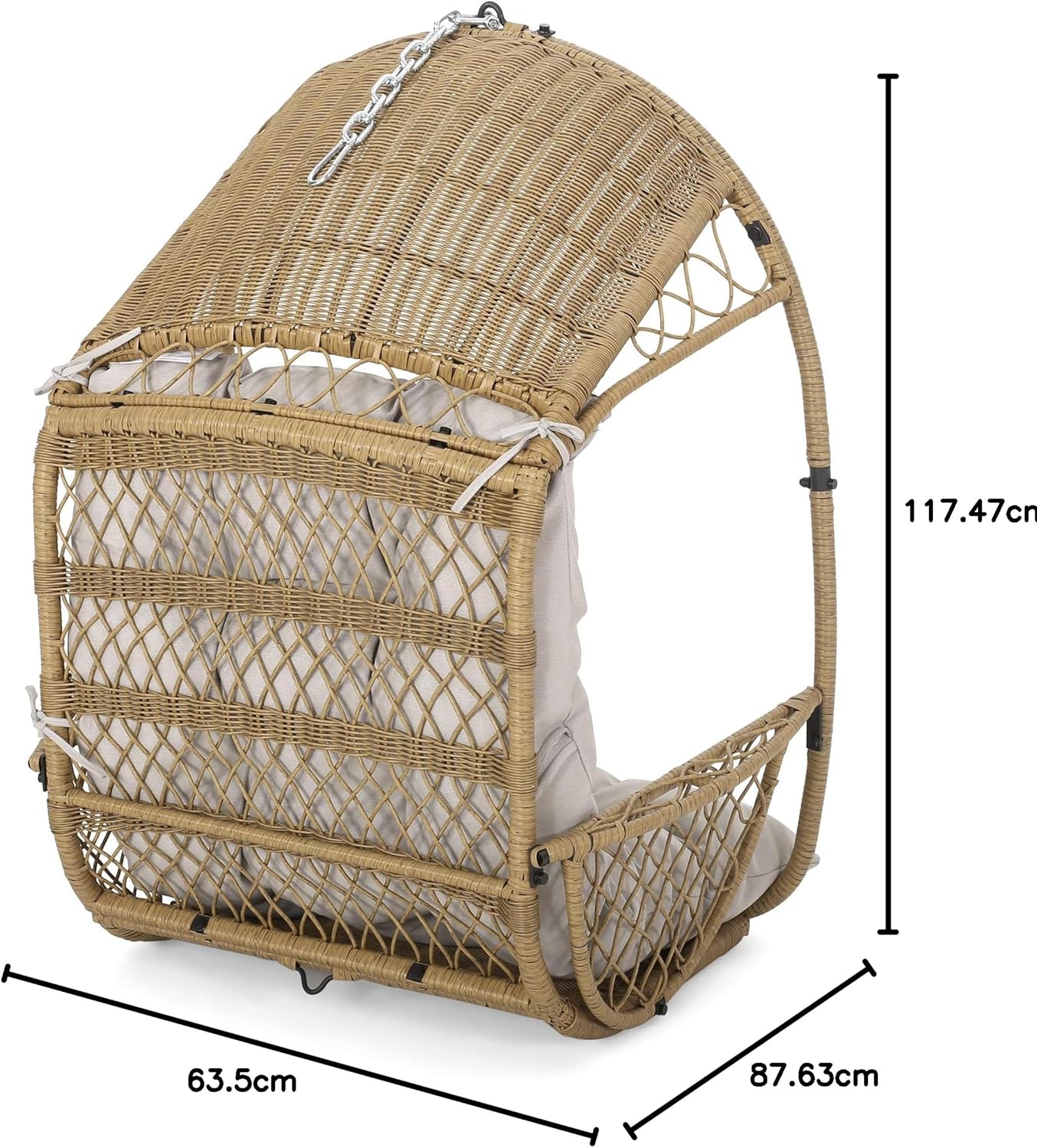 Christopher Knight Home Becky Wicker Hanging Chair with Cushion (Stand Not Included), White, Green