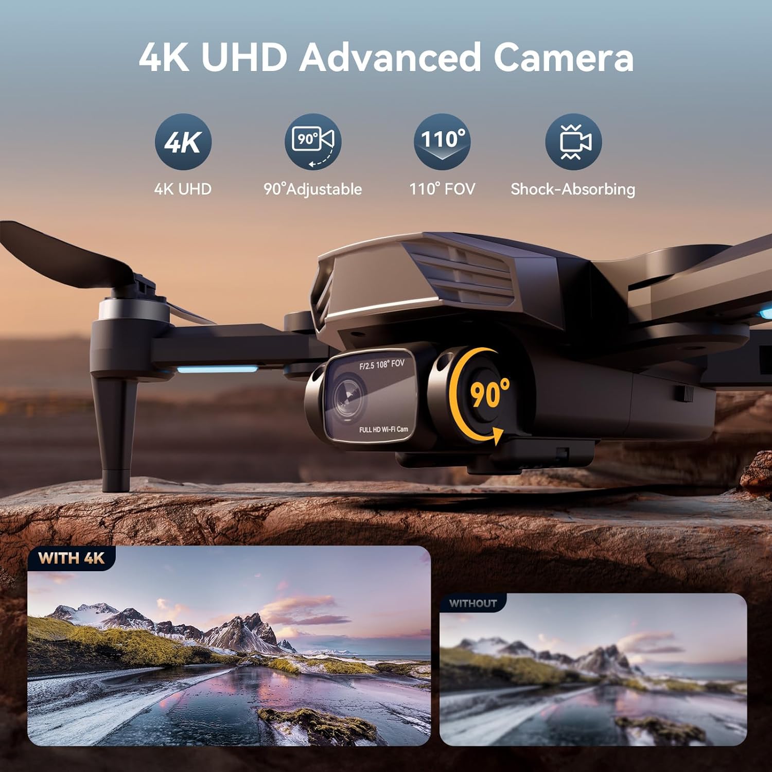 RC Viot Drone GPS con cámara para adultos 4K con motores sin escobillas, retorno automático a casa, largo tiempo de vuelo y distancia, transmisión WiFi 5G, dron FPV inteligente RC Quadcopter para