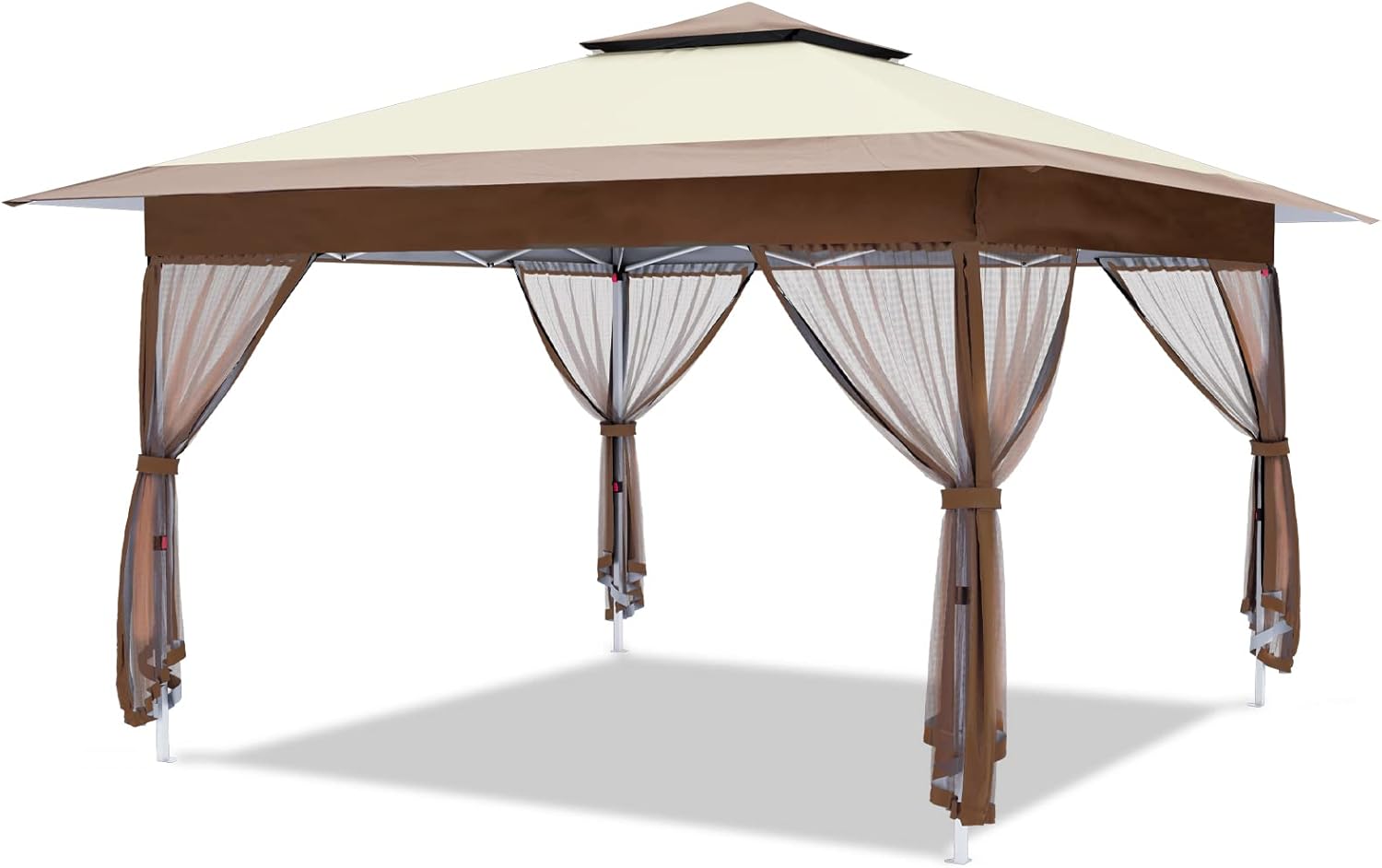 OUTFINE 12'x12' Gazebo Outdoor Pop up Canopy Tent with Curtains and Shelter for Patio, Party & Backyard (Khaki)