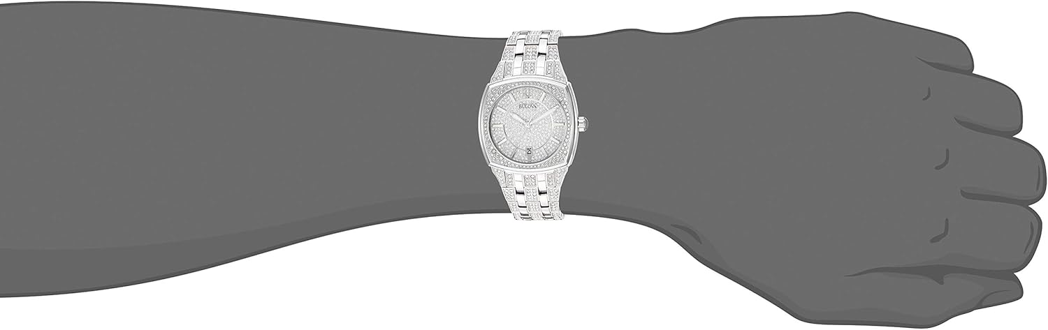 Bulova Men's Crystal Phantom 3-Hand Date Quartz Cushion Shaped Case Watch, Pave Crystal Dial, 40mm