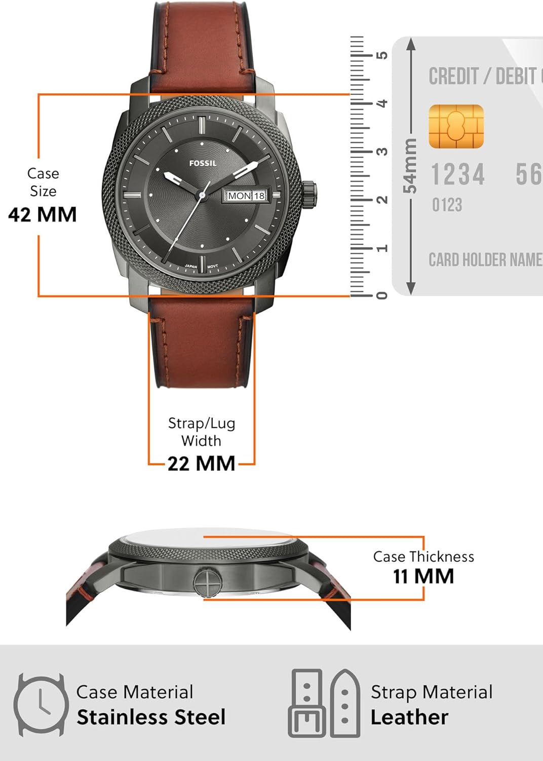 Fossil Machine Men's Watch with Stainless Steel or Leather Band, Chronograph or Analog Watch Display