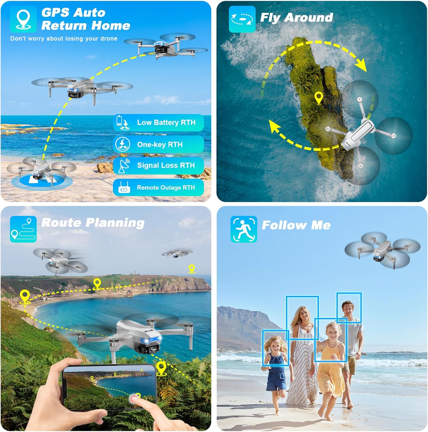 Drone con cámara 4K, FPV Drones 248G RC Plane GPS Drone para adultos con motor sin escobillas, transmisión 5G, vuelo de punto de ruta, retorno automático, control de gestos, baterías, vuelo de 46