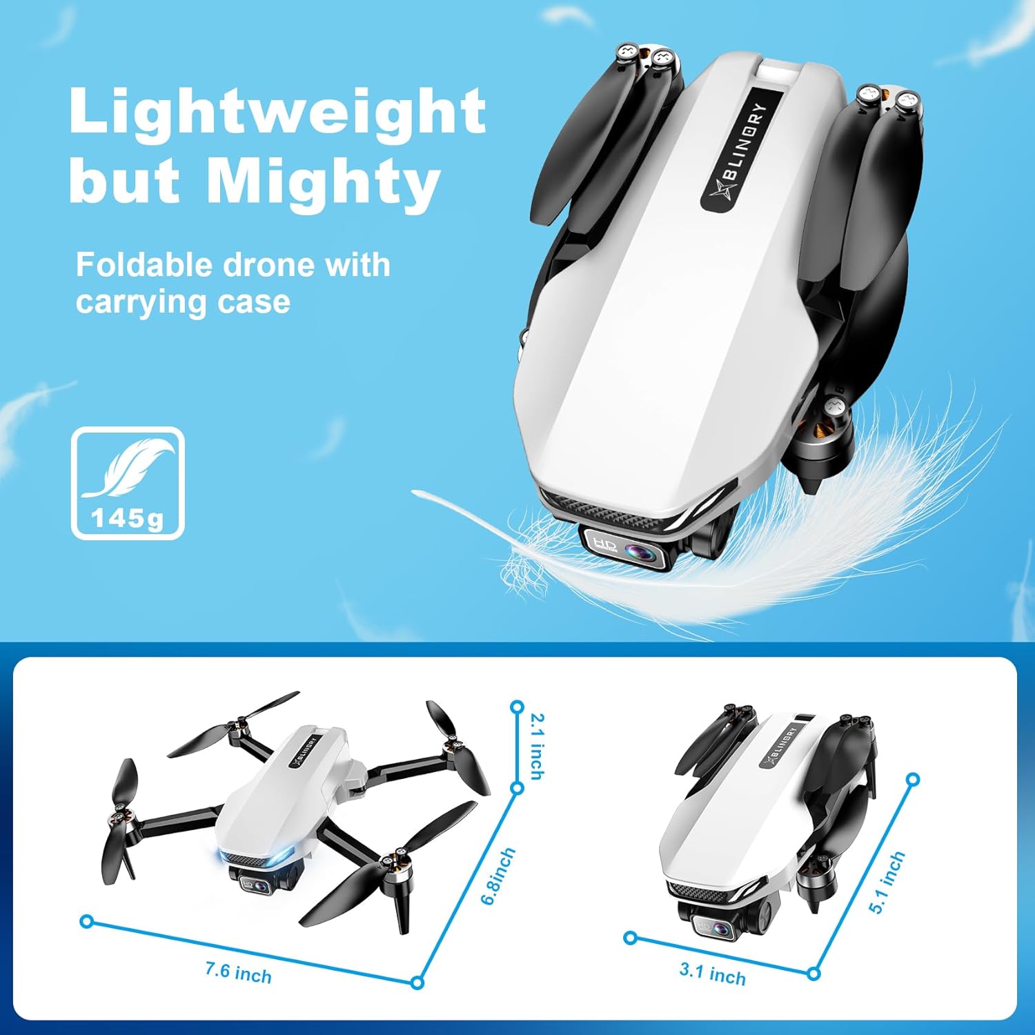 Dron con cámara, 2K FPV Drone con motor sin escobillas, retención de altitud, selfie gesto, despegue/aterrizaje con una tecla, giros 3D, vuelo de punto de referencia, 2 baterías, mini drones plegables