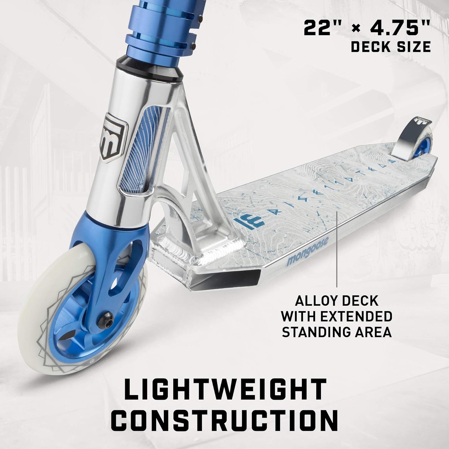 Mongoose Rise Freestyle Stunt Trick Scooter, For Kids Youth Adult Men Women Ages 8 Up, Lightweight Alloy Deck & Heavy-Duty Frame Up to 220 lbs., Bike-Style Grip, T-Bar Handlebar and High Impact Wheels