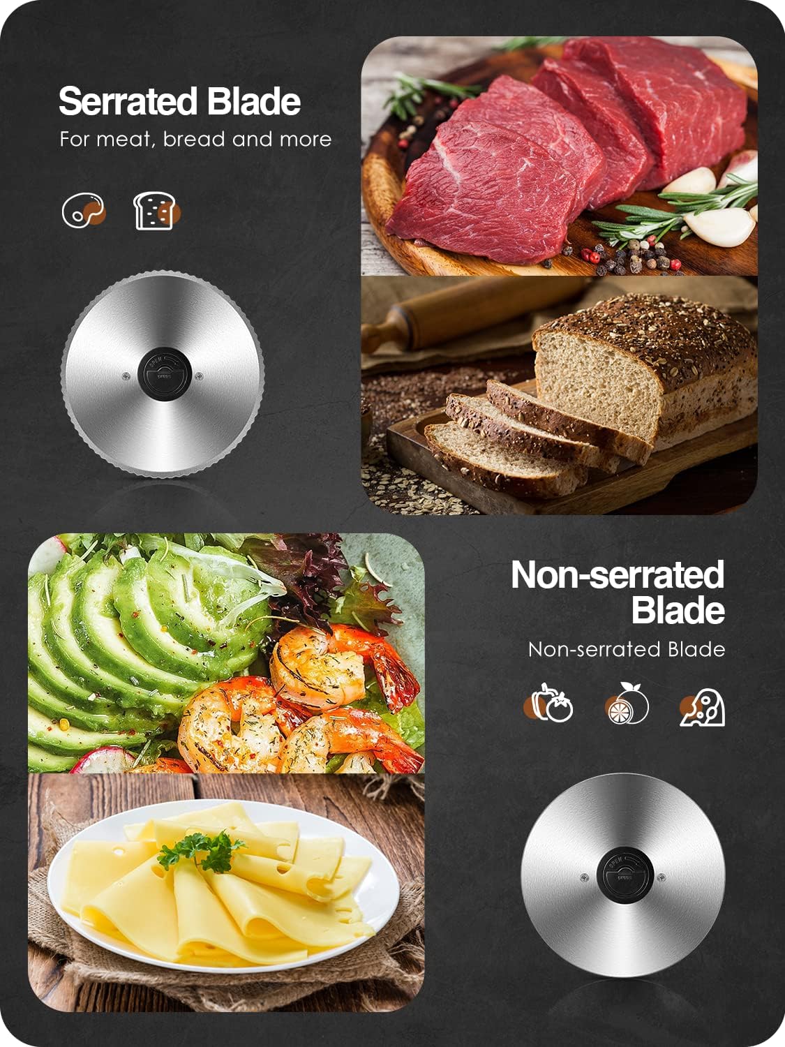 Meat Slicer 200W Electric Deli Food Slicer with 2 Removable 7.5 Stainless Steel Blade, Adjustable Thickness for Home Use, Child Lock Protection, Easy to Clean, Cuts Meat, Bread and Cheese