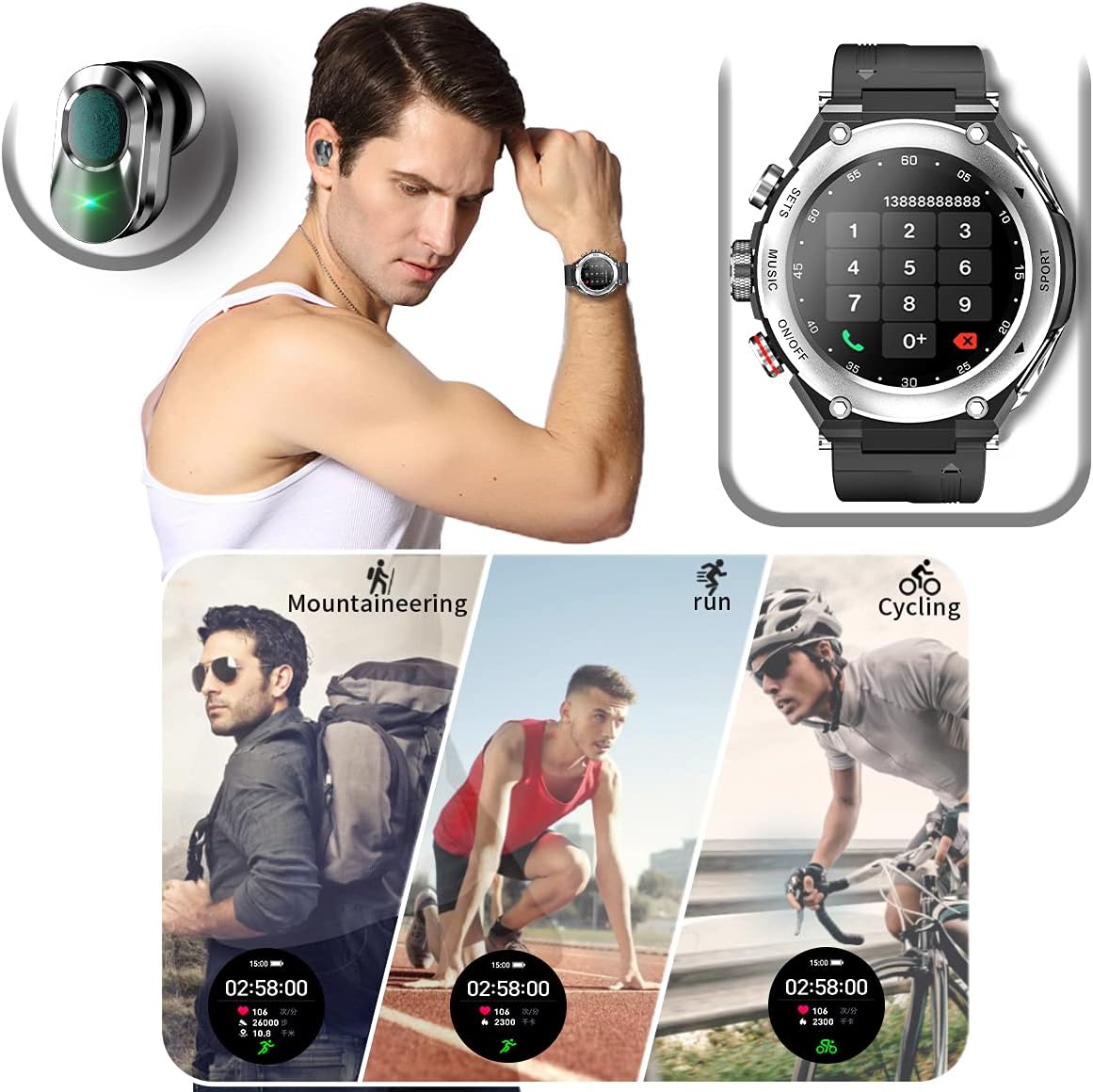 Desong Smart Watch with Earbuds, 3 in 1 Round Fitness Tracker,1.28inch Smartwatch for Men,Answer/Make Call,Recording,Sleep Monitor,Sports Smart Watch Long Time Standby