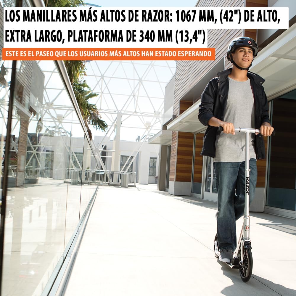 Razor A6 Kick Scooter for Kids Ages 8+ - Extra-Tall Handlebars & Longer Deck, 10 Urethane Wheels, Anti-Rattle Technology, for Riders Up to 220 lbs