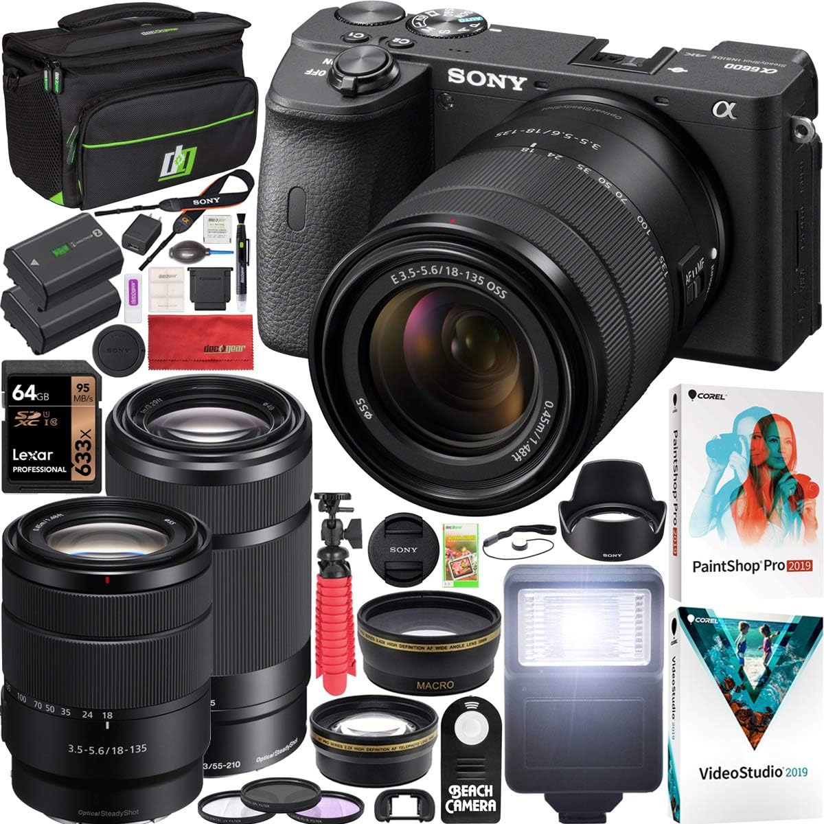 Sony a6600 Mirrorless Camera 4K APS-C Body Only Interchangeable Lens Camera ILCE-6600B | Official Sony USA Partner Model | Bundle with Deco Gear Case + Extra Battery + Wireless Remote + 64GB Card