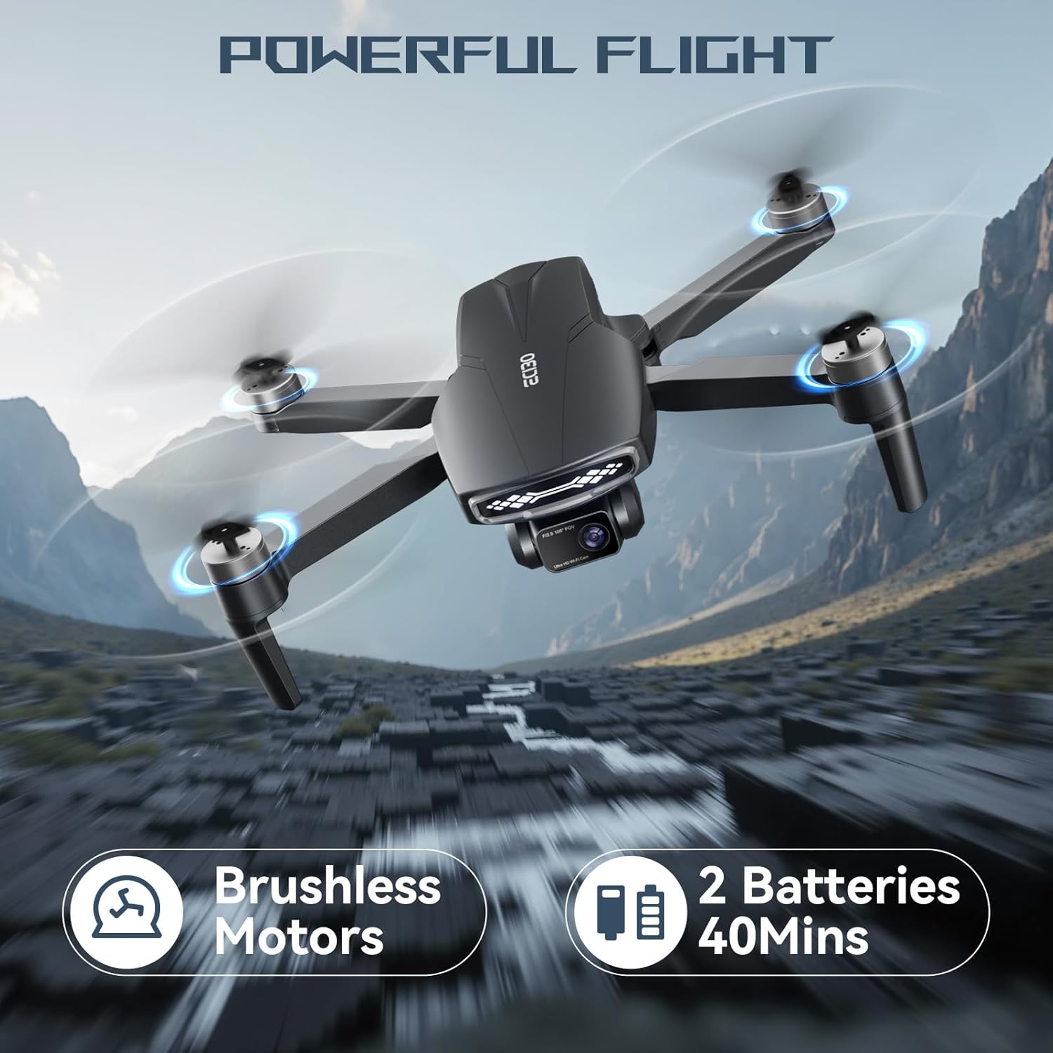 Dron motor sin escobillas con cámara 4K para adultos de largo alcance FPV Video RC Drone con posicionamiento óptico, transmisión 5G, lente ajustable de 90° FOV de 120°, 2 baterías, funda de