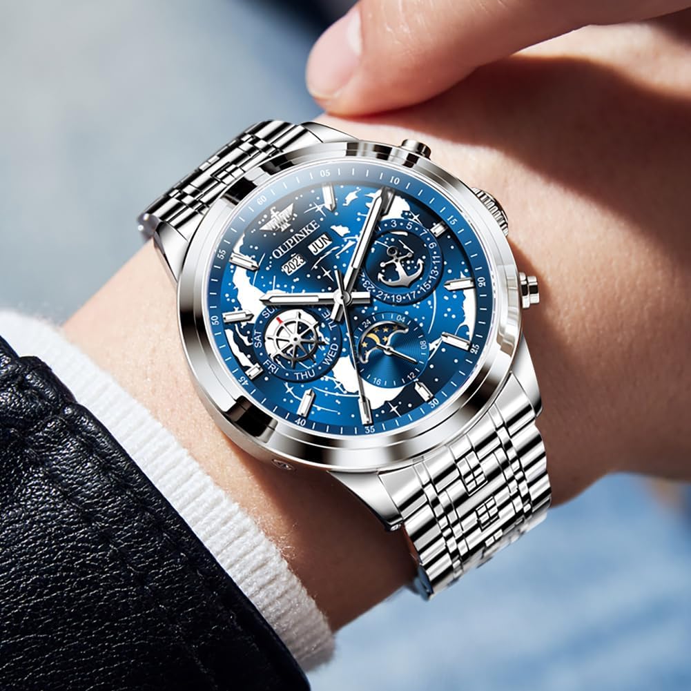 OUPINKE Men's Automatic Watch Self Winding Mechanical Luxury Wrist Watch Sapphire Crystal Tungsten Steel