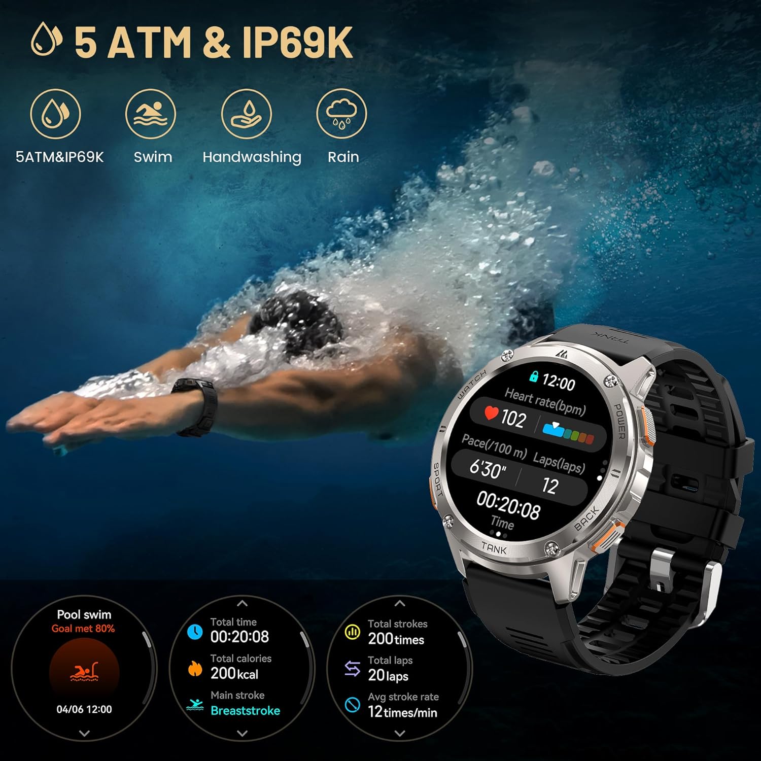 HIDAMEL Smart Watches for Men, 480mAh Extra-Large Battery, 50M Waterproof, Military Fitness Watch Full Metal Body, Answer/Make Call, AI Voice Compatible for Android & iOS