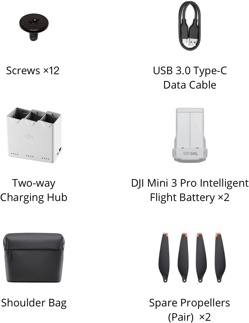 DJI Mini 3 Pro Fly More Kit Plus, incluye dos baterías de vuelo inteligentes Plus, un concentrador de carga bidireccional, control remoto, cable de datos, bolsa de hombro, hélices de repuesto y