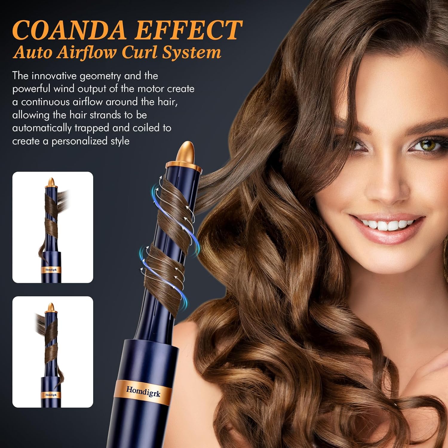 Homdigrk 6 in 1 Professional Hot Air Styler, Ionic Hair Dryer&Curling Iron Set, Combines Drying, Smoothing, Curling, and Volumizing in one, Including Travel Storage Case - Prussian Blue