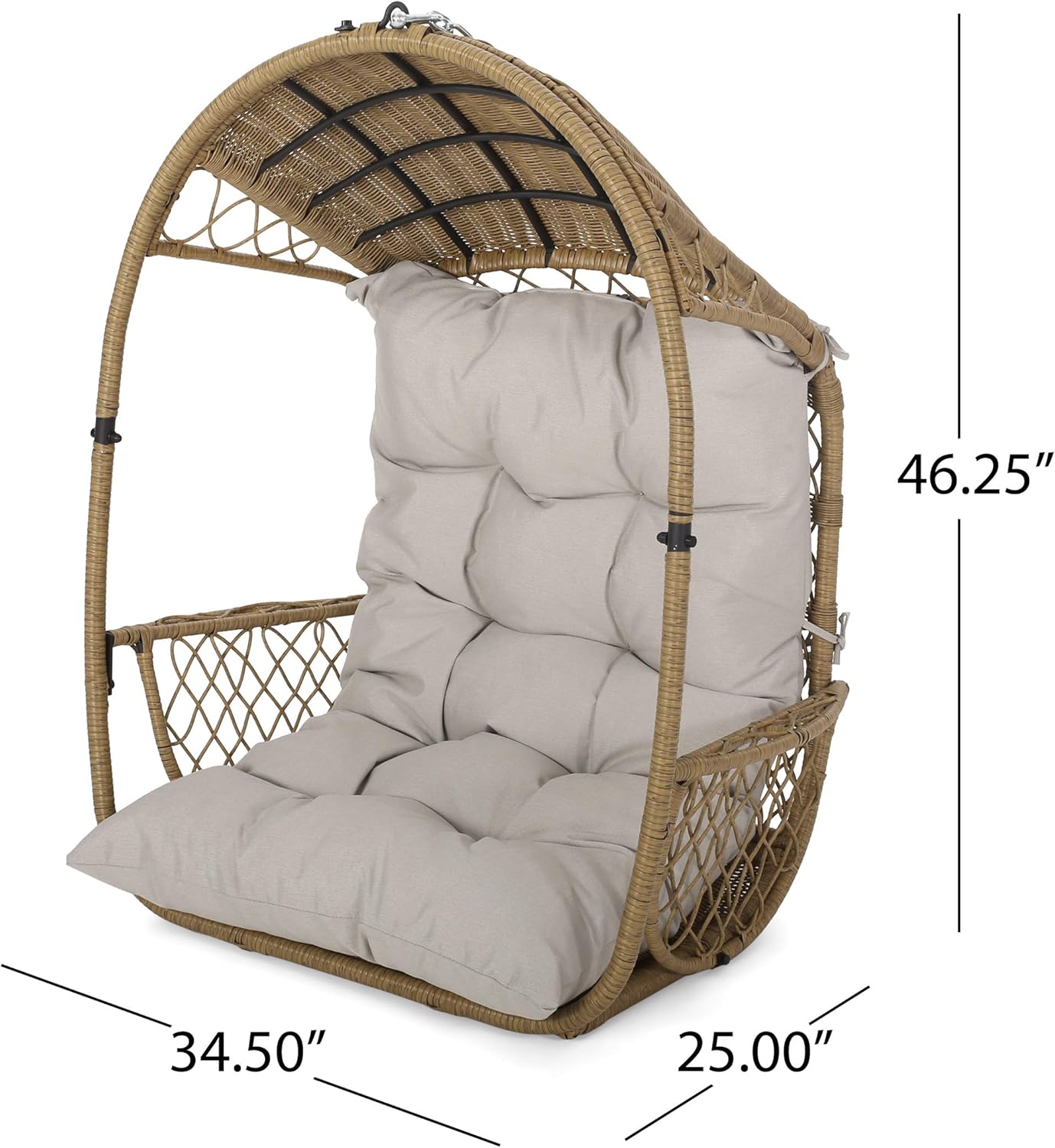 Christopher Knight Home Becky Wicker Hanging Chair with Cushion (Stand Not Included), White, Green