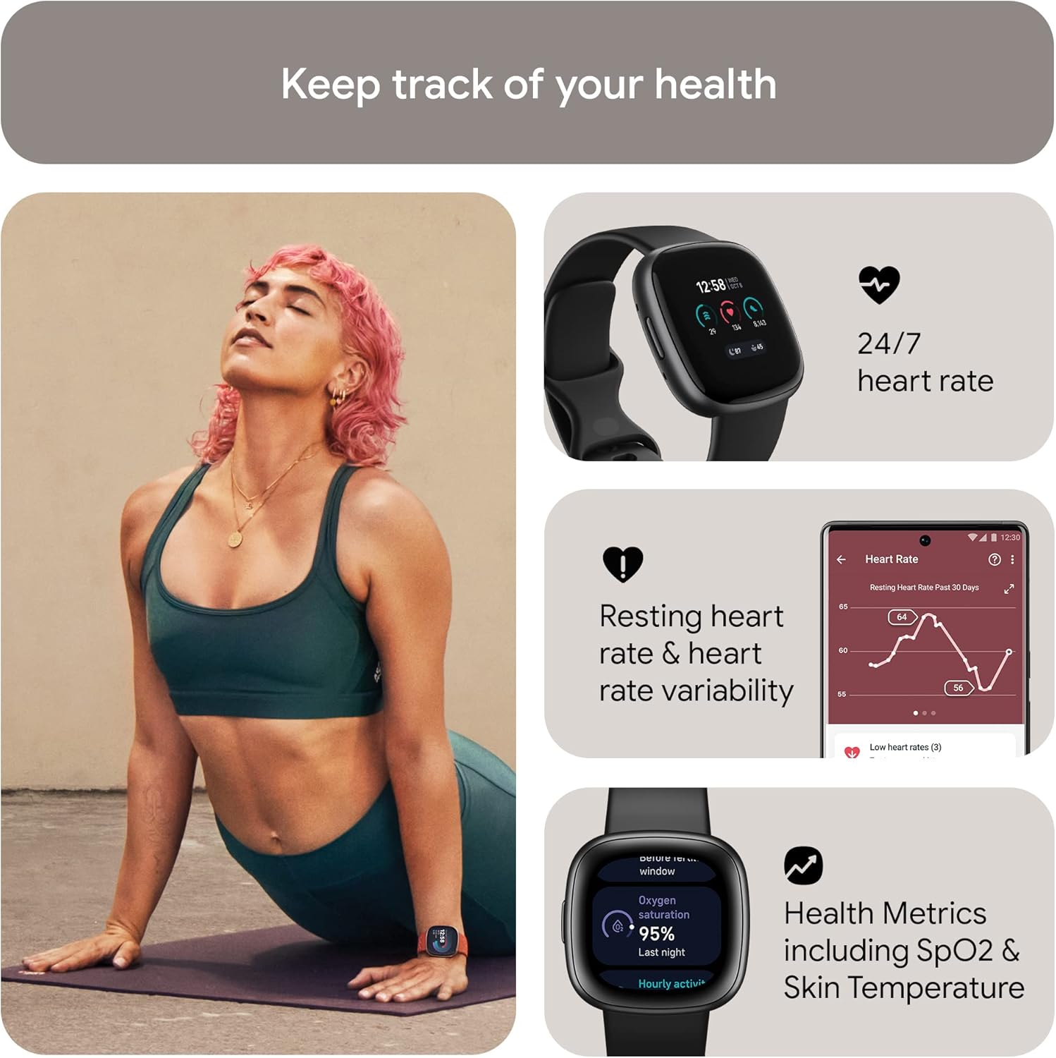 Fitbit Versa 4 Fitness Smartwatch with Daily Readiness, GPS, 24/7 Heart Rate, 40+ Exercise Modes, Sleep Tracking and more, Waterfall Blue/Platinum, One Size (S & L Bands Included)