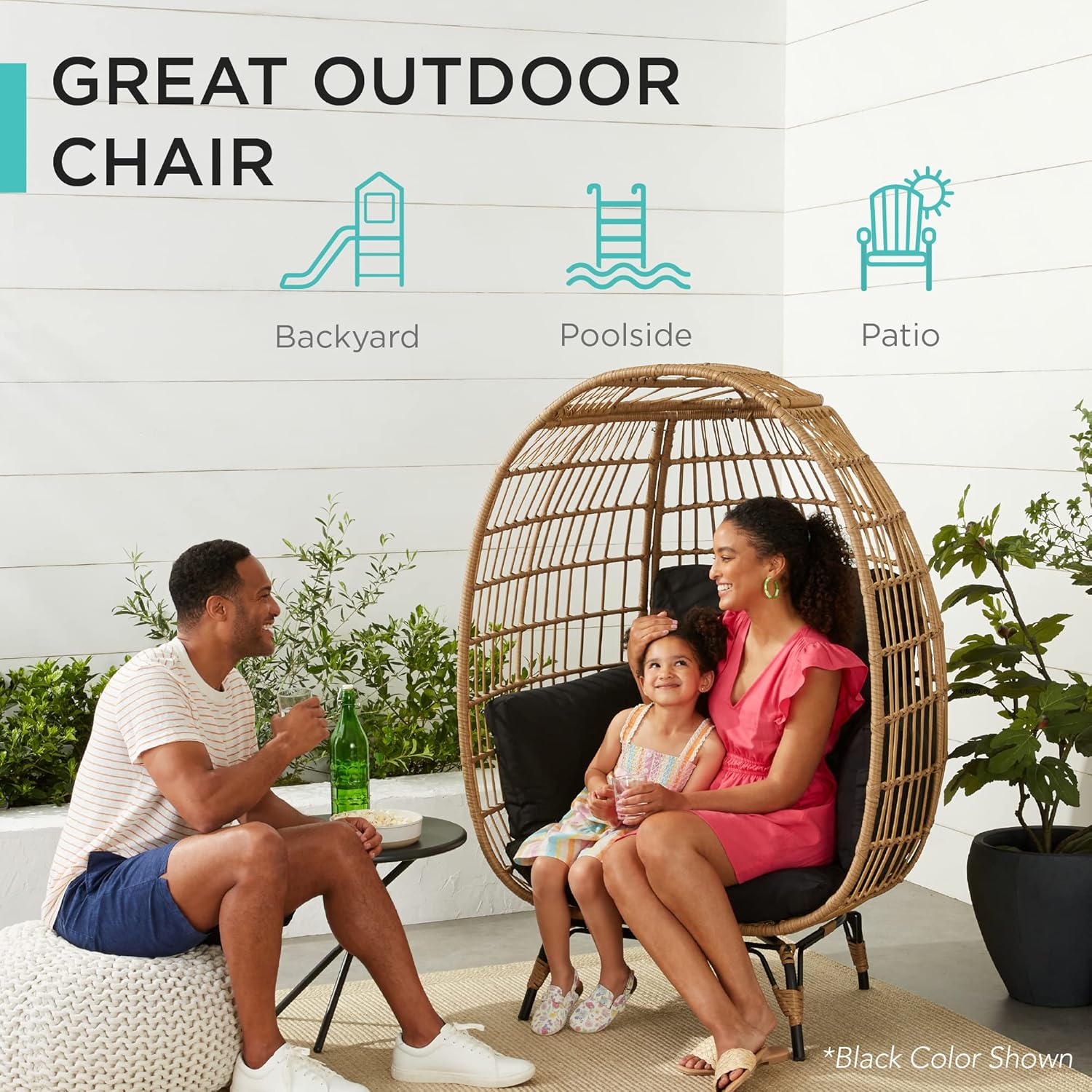 Best Choice Products Wicker Egg Chair, Oversized Indoor Outdoor Lounger for Patio, Backyard, Living Room w/ 4 Cushions, Steel Frame, 440lb Capacity - Gray/Heather Gray