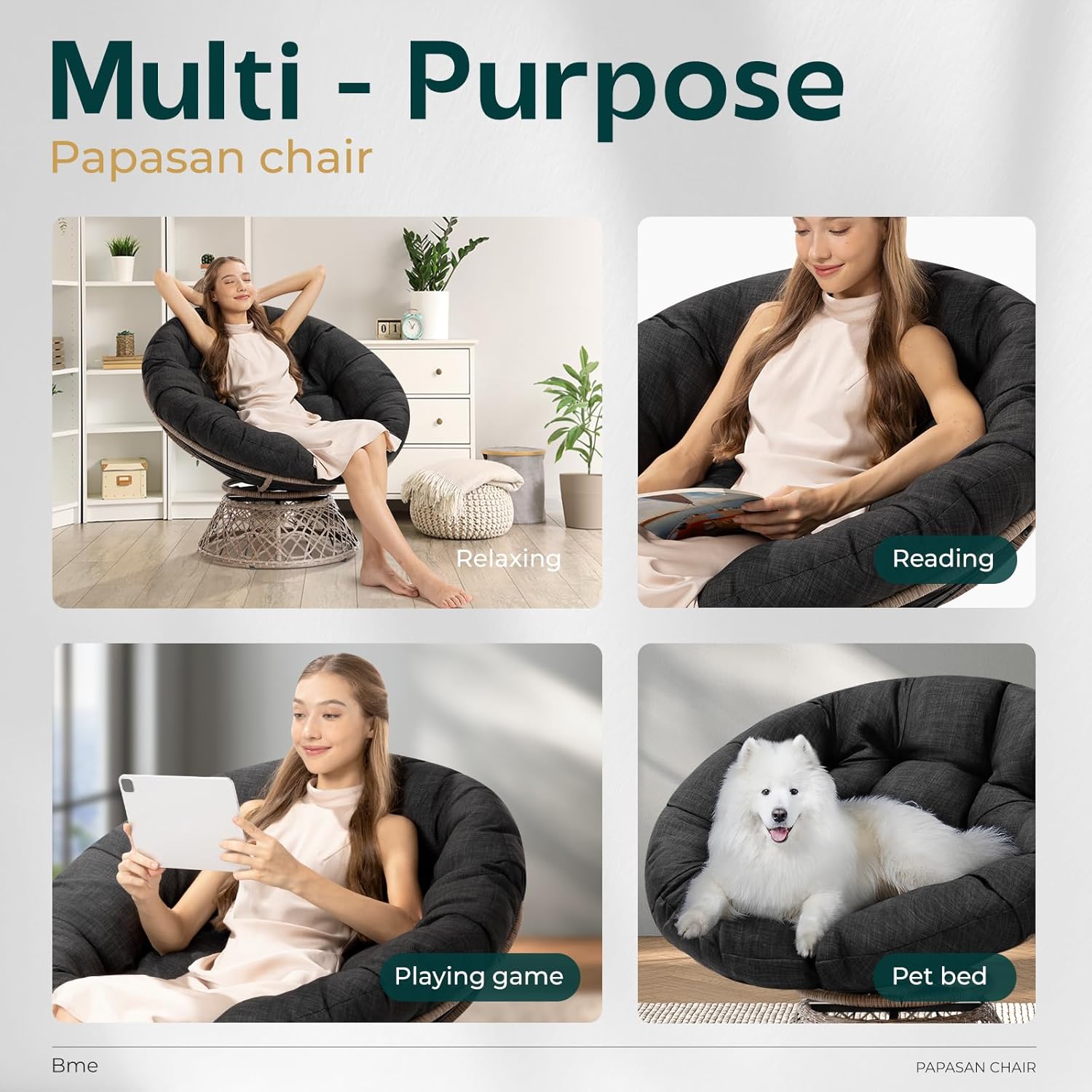 Bme 40 Ergonomic Wicker Papasan Chair with Soft Thick Density Fabric Cushion, High Capacity Steel Frame, 360 Degree Swivel for Living, Bedroom, Reading Room, Lounge, Cherry Sangria-Brown Base