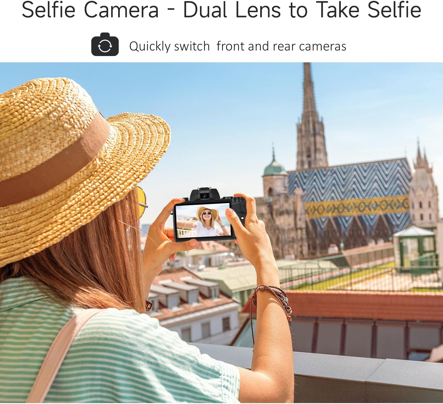 Saneen Digital Camera, 8k Cameras for Photography, 64MP WiFi Touch Screen Vlogging Camera with Flash, 32GB SD Card, Lens Hood,3000mAH Battery, Front and Rear Cameras,Hot Shoe Interface Beginner